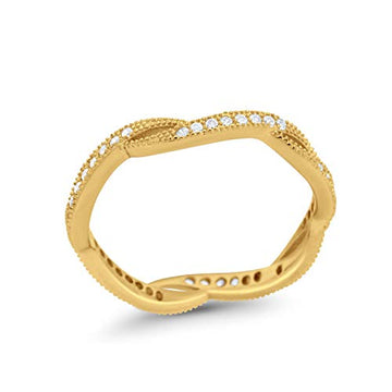 Twisted Braided Full Eternity Infinity Design Band Yellow Tone, Simulated CZ 925 Sterling Silver